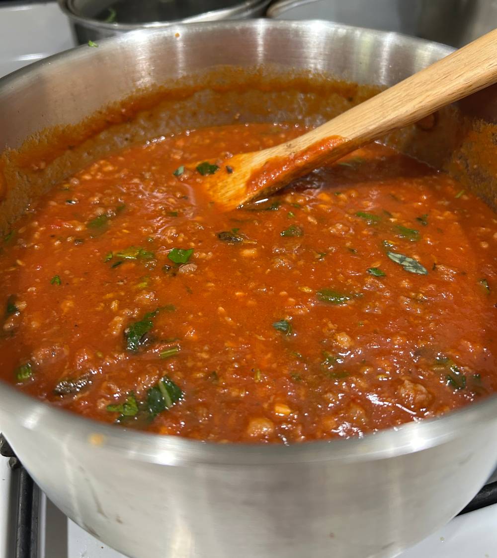 Organic Tomato Basil Sauce Used in a Mushroom Pasta Dinner