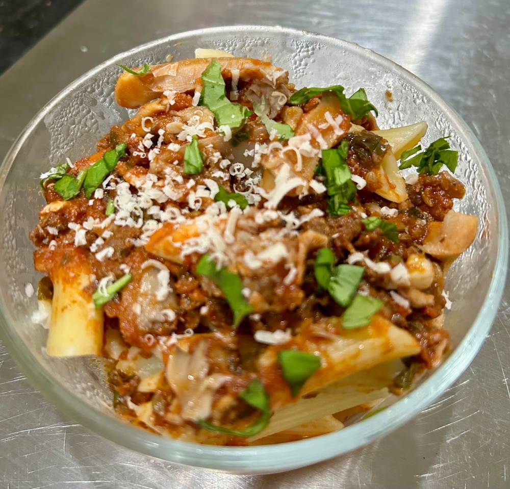 Pasta Dinner with Blue Oyster Mushrooms in Organic Tomato Basil Sauce